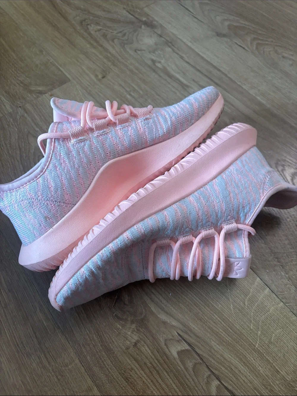 adidas Women’s Pink and Light Blue Knit Running Shoes